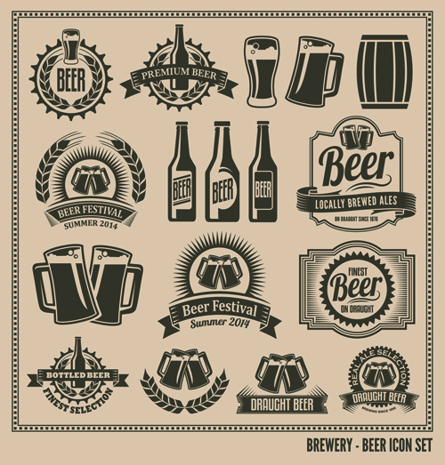 Retro beer labels graphic set vector 01 Retro font labels label beer   