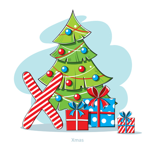 Cartoon christmas gift with xmas tree vector Xmas Tree gift christmas   