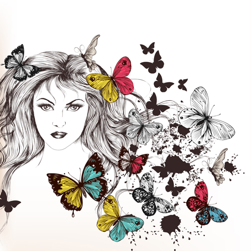 Beautiful girl with butterflies design vector girl butterflies beautiful   