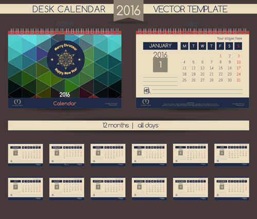 2016 New year desk calendar vector material 105 year new material desk calendar 2016   