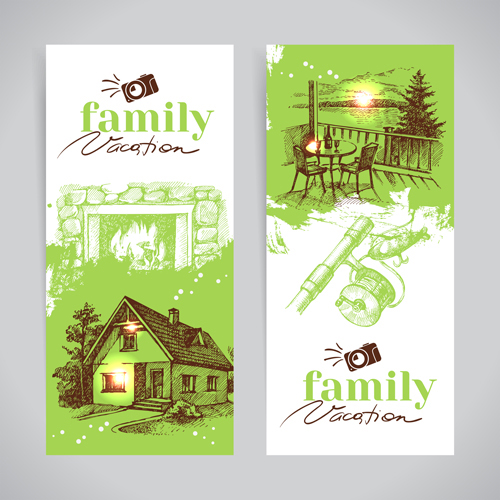 Family banners hand drawn vector 01 hand family drawn banners   