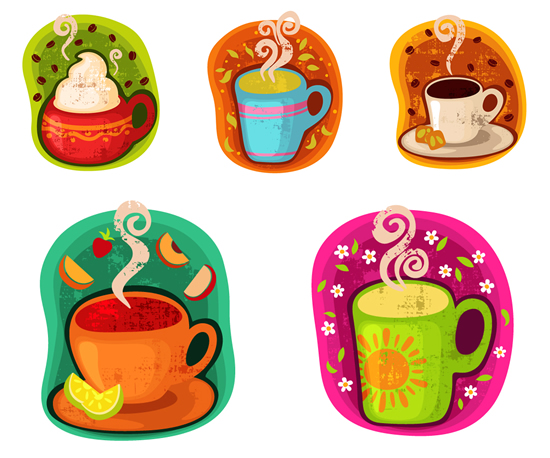 Painted coffee pattern vector material sketch picture painting cup coffee fruit coffee beans   