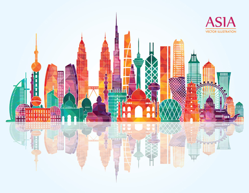 Asia landmark building colored vector landmark colored building Asia   