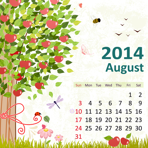 2014 Floral Calendar August vector floral calendar August 2014   