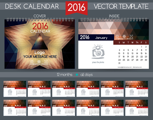 2016 New year desk calendar vector material 72 year new material desk calendar 2016   