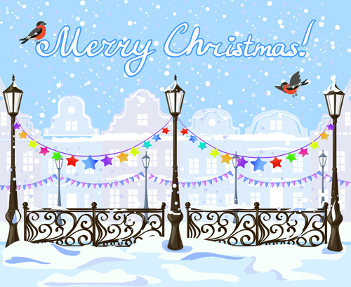 Winter city christmas background vector 01 winter city christmas background   