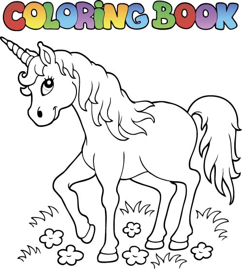 Horned horse coloring picture cartoon vector 01 picture horse Horned coloring cartoon   
