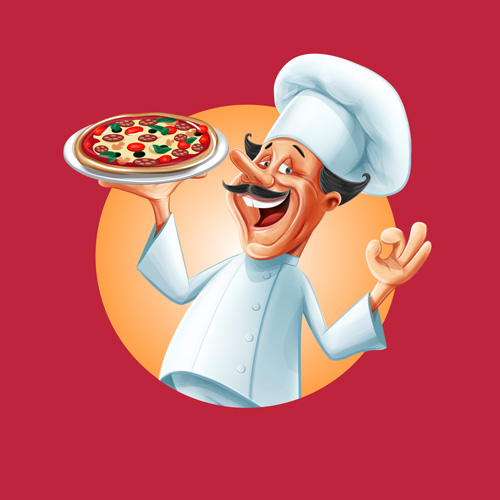 Vintage pizza poster with chef vector 04 vintage poster pizza chef   