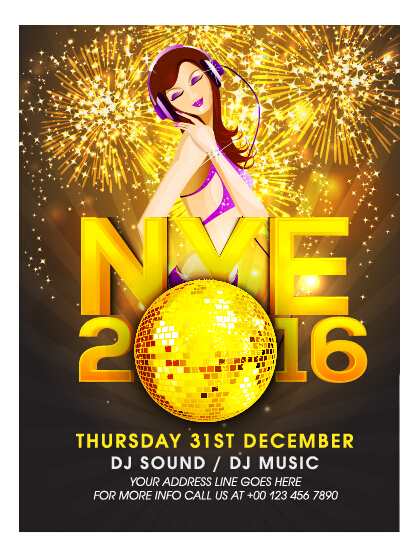 New year 2016 party flyer vector material 04 year party new material flyer 2016   