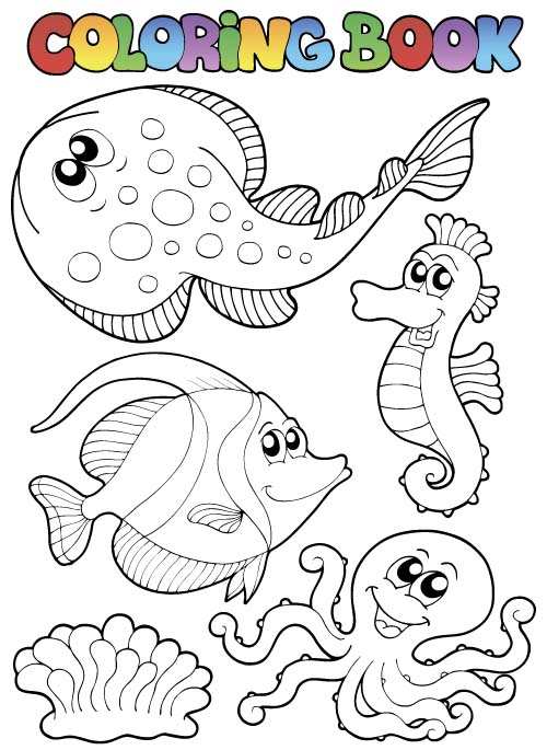 Coloring picture sea world vector template 13 template sea world picture coloring   
