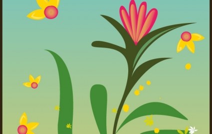 Cute cartoon floral vector swirl red flower floral   