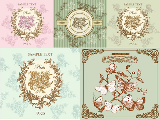 Vintage decorate Border vector Retro font lace decorative   