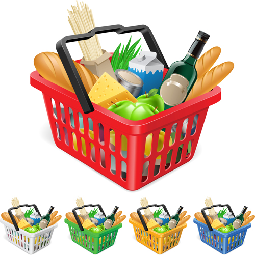 Supermarkets shopping basket with food vector 03 supermarket shopping basket food   