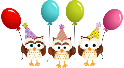 Birthday owls with ballons cards vector 02 owls cards birthday ballons   