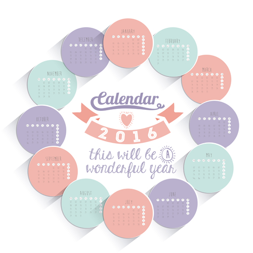 Circle cards 2016 calendar vector circle cards calendar 2016   