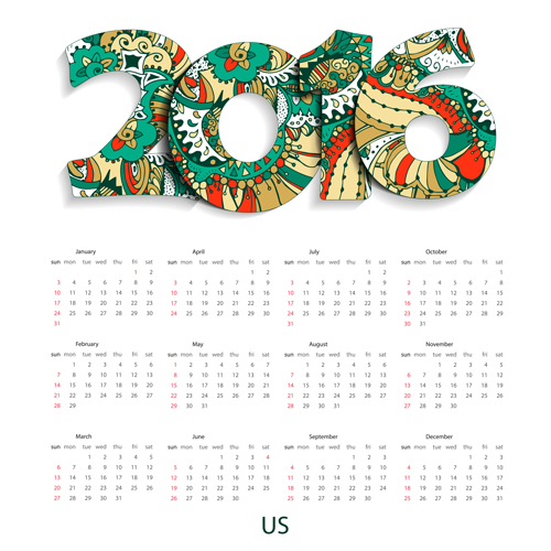 Floral pattern calendar 2016 vector 02 pattern floral pattern floral calendar 2016   