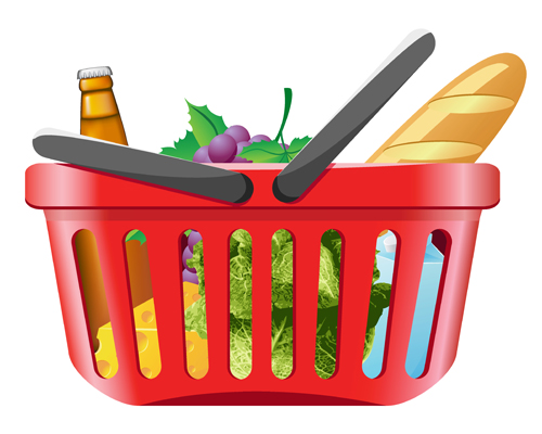 Supermarkets shopping basket with food vector 01 supermarket shopping basket food   