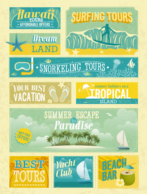 Retro summer elements vector 03 summer Retro font elements element   