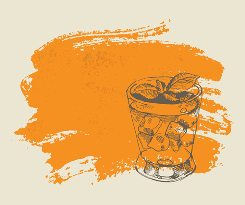 Hand drawn cocktail with grunge background 01 hand-draw hand drawn grunge cocktail background   