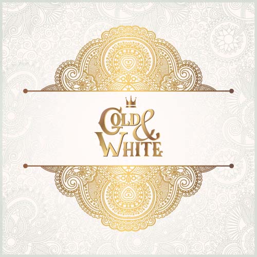 Gold lace with white ornaments background vector 06 ornaments lace gold background   