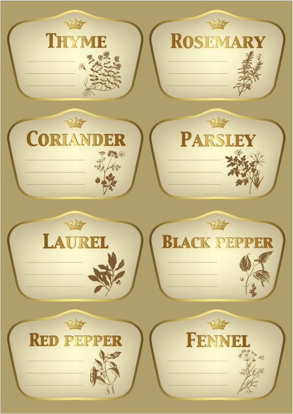 Seasoning vegetation gold labels vector vegetation seasoning labels label   