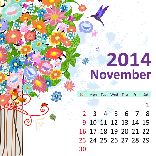 2014 Floral Calendar November vector November calendar 2014   