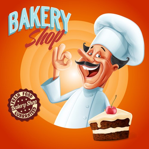 Vintage cake poster with chef vector 02 vintage poster chef cake   