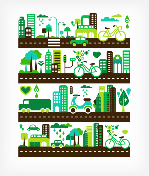 Cartoon green city elements vector 01 green elements element city cartoon   