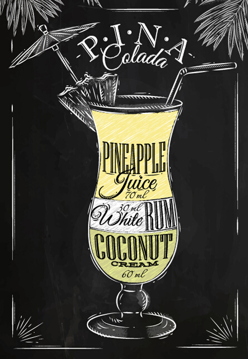 Hand drawn alcoholic cocktails with blackboard poster vector 03 poster hand drawn cocktails blackboard alcoholic   