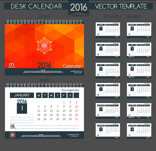 2016 New year desk calendar vector material 73 year new material desk calendar 2016   