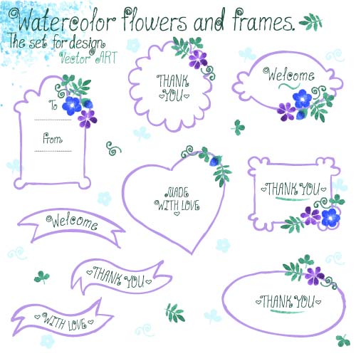 Watercolor flower with frames vector 01 watercolor frames flower   