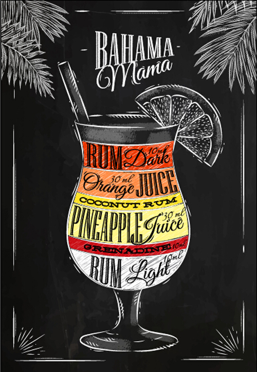 Hand drawn alcoholic cocktails with blackboard poster vector 04 poster hand drawn cocktails blackboard alcoholic   