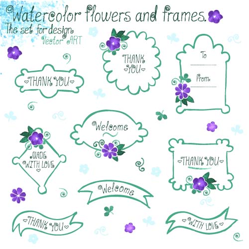 Watercolor flower with frames vector 03 watercolor frames flower   