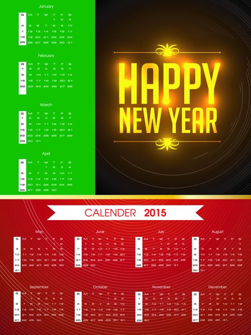 Colored calendar 2015 with happy new year background new year happy colored calendar 2015   