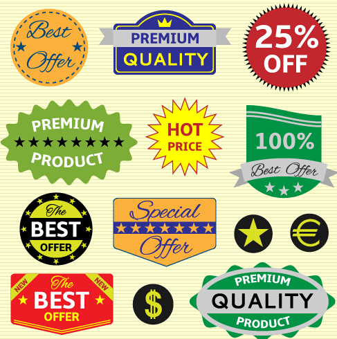 Creative colored seals stickers vector set 02 stickers seals creative colored   