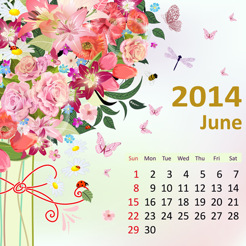 2014 Floral Calendar June vector june calendar 2014   