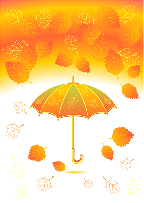 Autumn Leaf and umbrella vector background 01 Vector Background umbrella background autumn   