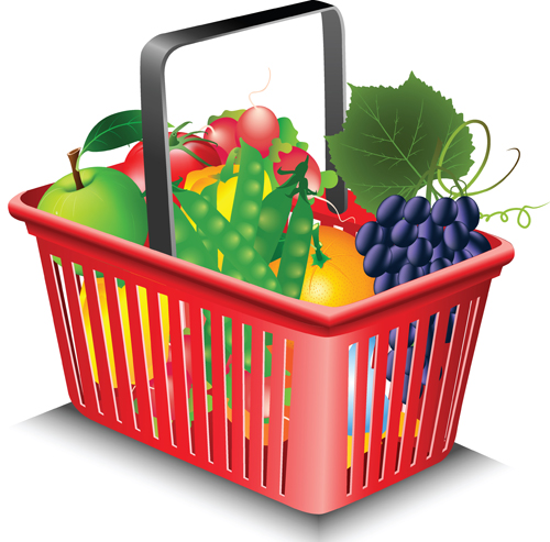 Supermarkets shopping basket with food vector 02 supermarket shopping basket food   