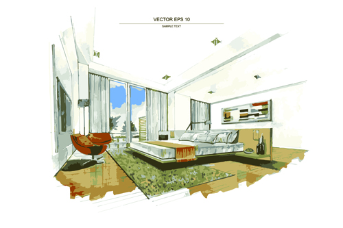 Creative Interior sketch design vector 01 sketch interior creative   