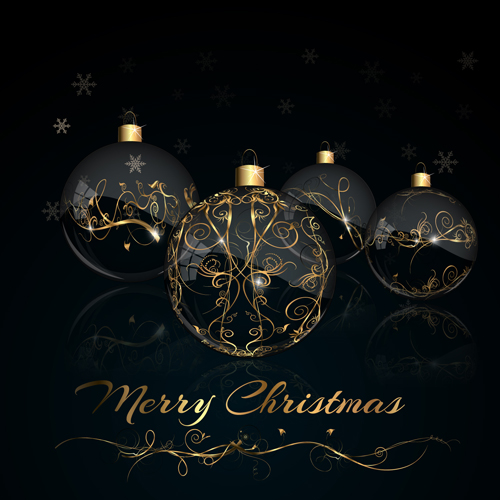 2015 christmas black background with glass baubles vector 03 glass black background baubles background   