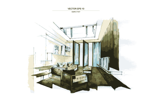 Creative Interior sketch design vector 03 sketch interior creative   