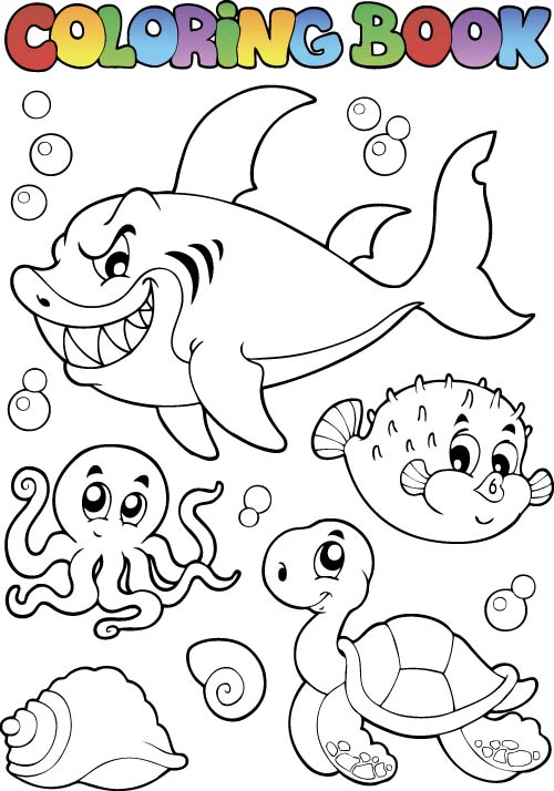 Coloring picture sea world vector template 14 template sea world picture coloring   