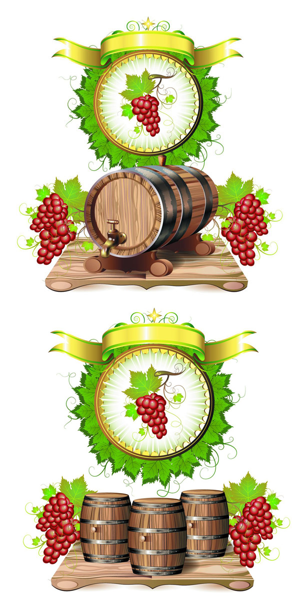 Cask wine 02 Vector Graphic wine production wine brewing vector material wine ribbons fruit EPS format file barrel   