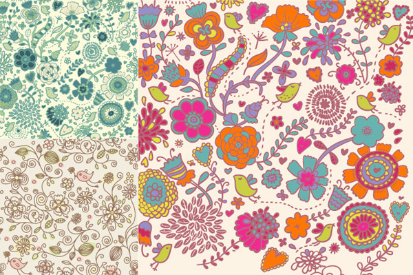 Cute decorative pattern background vector flowers cute birds background   