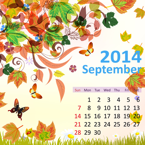 2014 Floral Calendar September vector September calendar 2014   