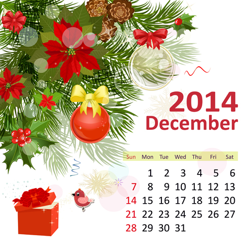 2014 Floral Calendar December vector December calendar 2014   