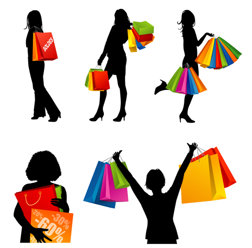 Hand drawing shopping girls vector set 03 shopping hand-draw girls girl drawing   