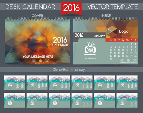 2016 New year desk calendar vector material 74 year new material desk calendar 2016   