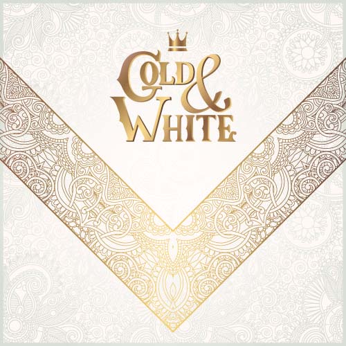 Gold lace with white ornaments background vector 07 ornaments ornament gold background   
