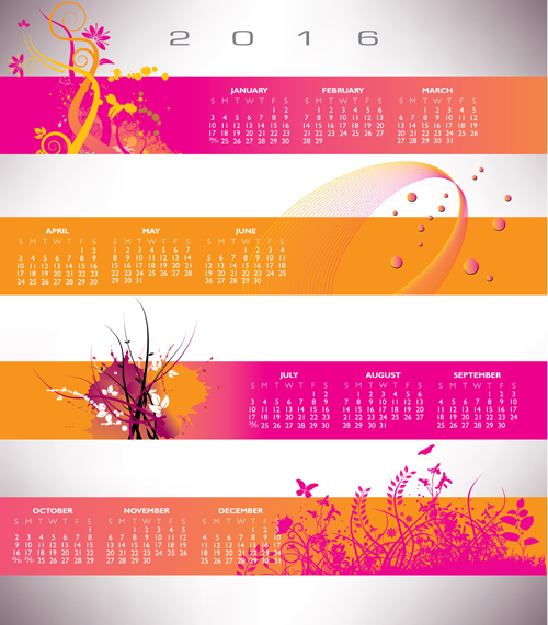 2016 Calendar with colored banner vector colored calendar banner 2016   